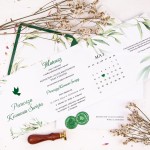 Zaproszenia harmonijka na Komunię Świętą dziecka z motywem zielonych listków - Green Garden Booklet